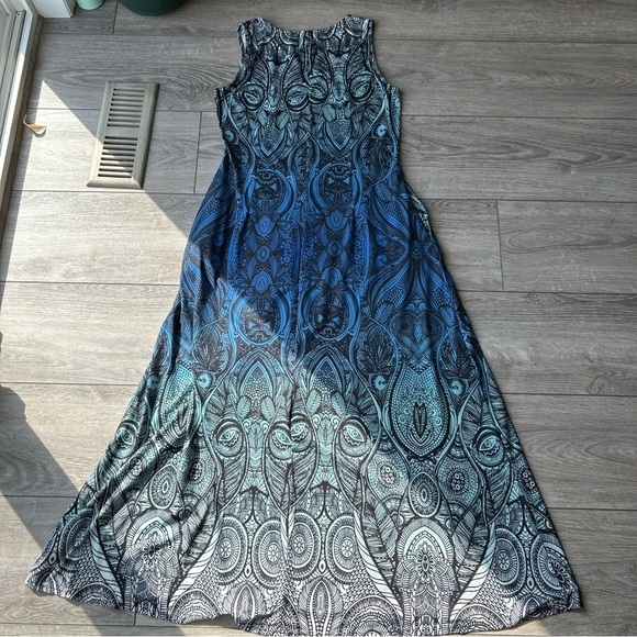 R&B Collection Turquoise Floral Sleeveless Ombre Maxi Dress - Picture 13 of 14
